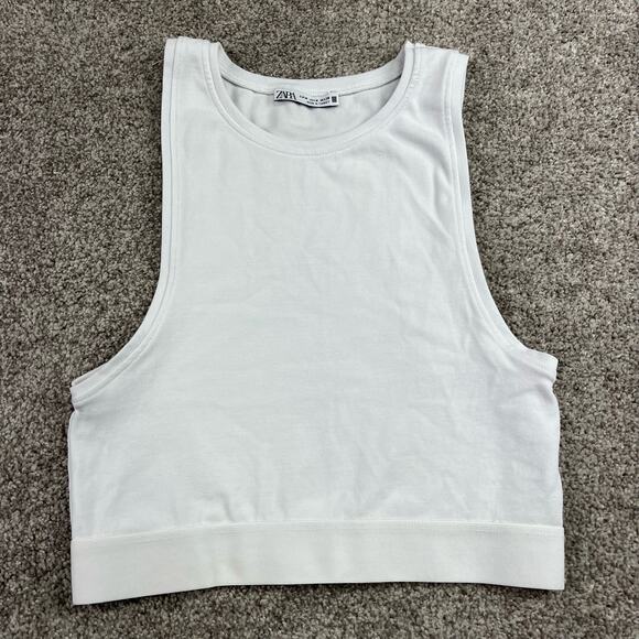 Zara Tops - Zara Cotton/Elastane White Crop Top size M